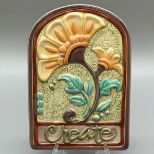 Vintage Enesco Ceramic Wall Plaque "create" Art Nouveau Style